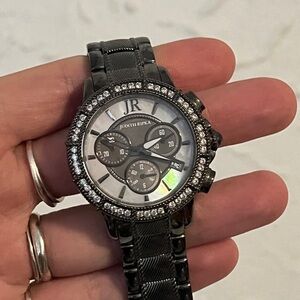 Judith Ripka Gunmetal Watch with Diamonique Bezel and Mother of Pearl